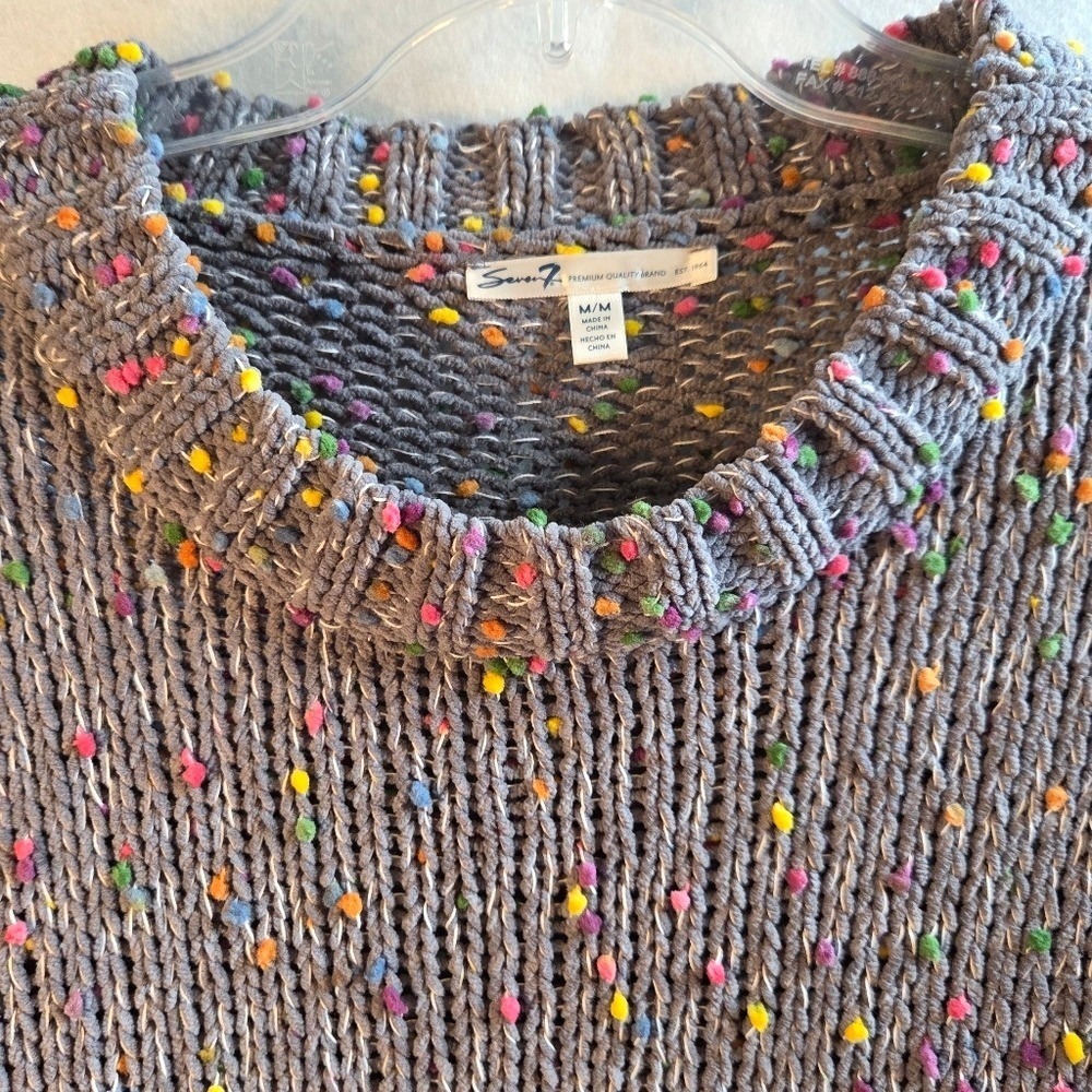 Seven7 Women's Crew Neck Sweater Gray Confetti Colorful Speckles &‎ Texture Fall
